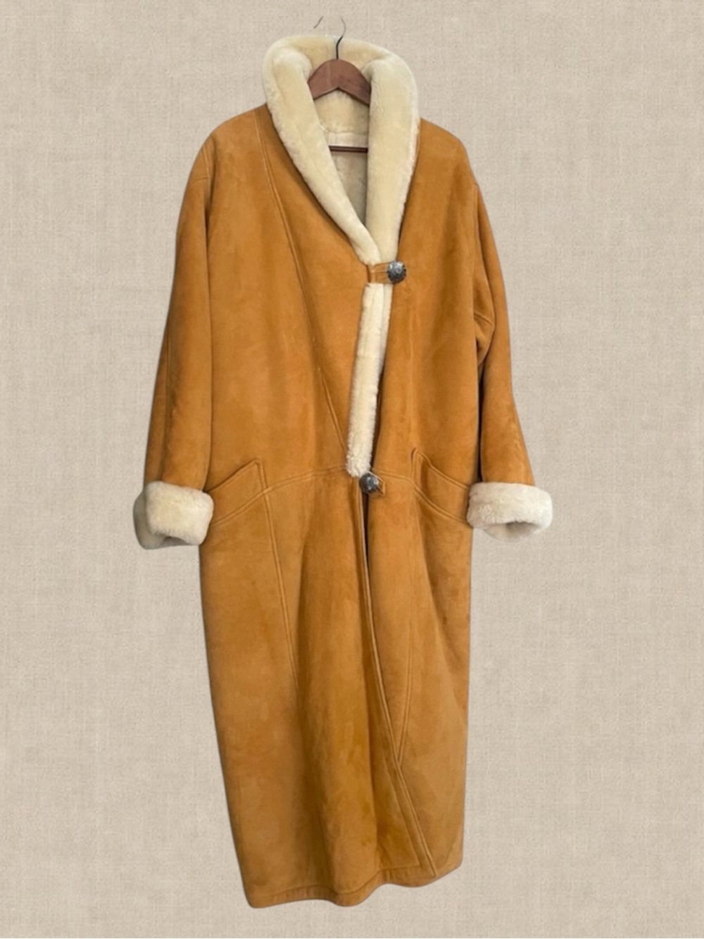 Vintage Overland Sheepskin Longline Coat Genuine Shearling Boho Western Winter